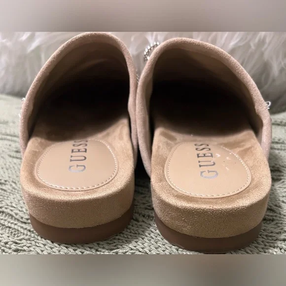 Guess Beige Suede Charm-Embellished Slip-On Mules - Picture 6 of 7